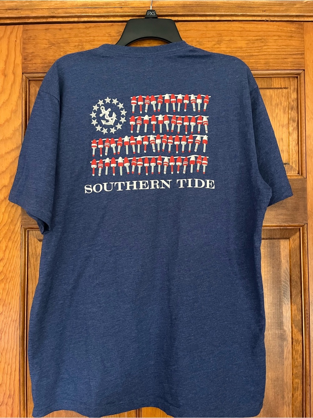 Southern Tide Navy Short Sleeve Tee with Red & White Flag Graphic
